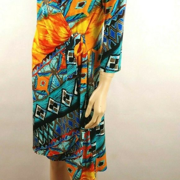 Anthropologie From The Heart Deco Print Wrap Front Dress Size S Fits Large - Picture 5 of 9